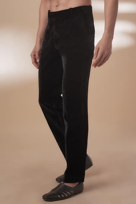 Buy United Colors Of Benetton Men Black Slim Fit Velvet Finish Trousers -  Trousers for Men 2335073 | Myntra