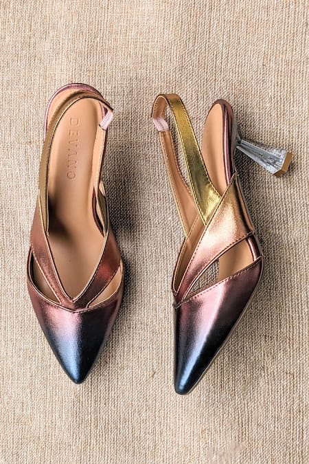 Buy_Devano_Multi Color Cut Work Cami Slingback Metallic Pumps_Online_at_Aza_Fashions