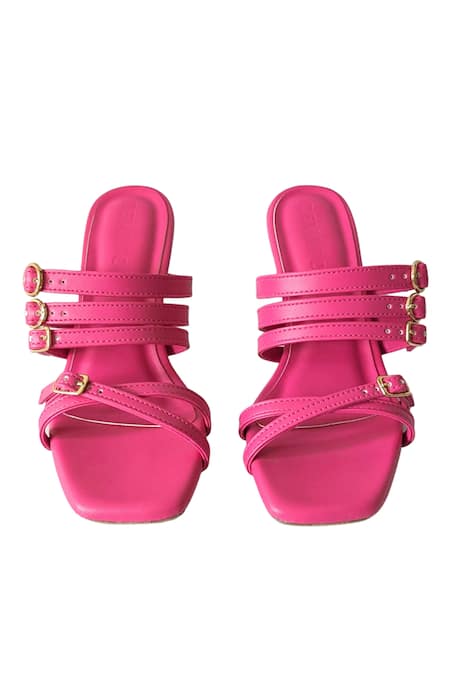 Devano Pink Embroidered Lola Strappy Buckle Heels