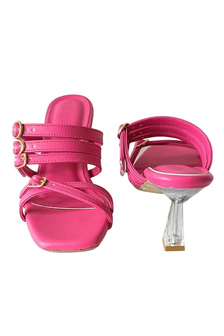 Buy_Devano_Pink Embroidery Lola Strappy Buckle Heels_Online_at_Aza_Fashions