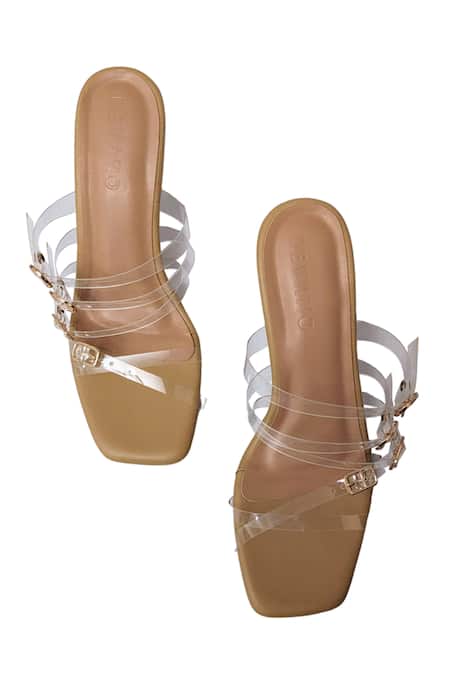 Devano_Brown Embroidery Lola Strappy Buckle Clear Heels_at_Aza_Fashions
