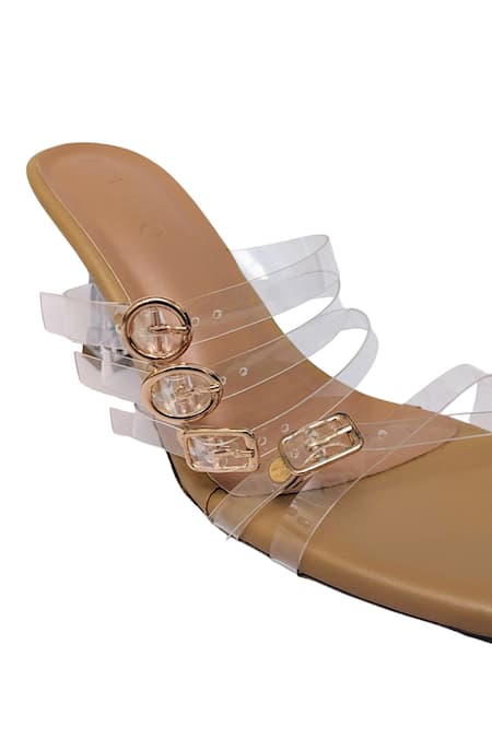 Buy_Devano_Brown Embroidery Lola Strappy Buckle Clear Heels