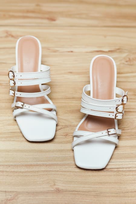 Devano Lola Strappy Buckle Stitchline Embroidered Heels 