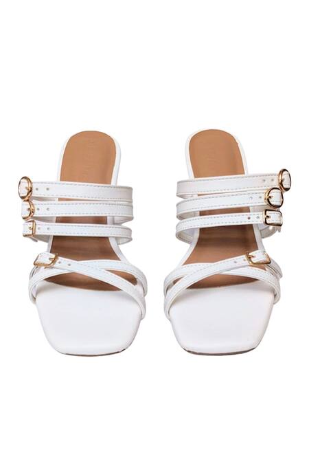 Devano Lola Strappy Buckle Stitchline Embroidered Heels 