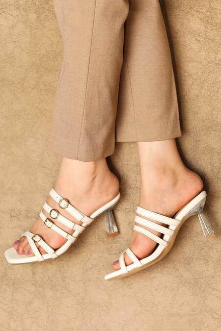 Devano_White Embroidery Lola Strappy Buckle Stitchline Heels _Online_at_Aza_Fashions