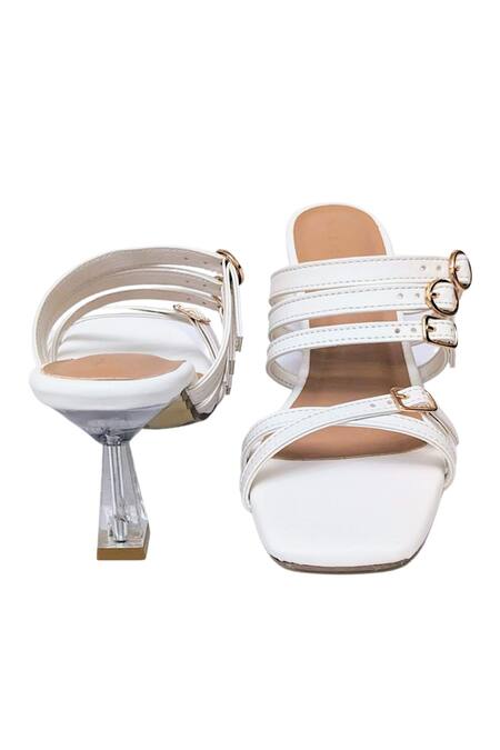 Shop_Devano_White Embroidery Lola Strappy Buckle Stitchline Heels _Online_at_Aza_Fashions