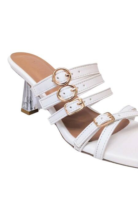 Buy_Devano_White Embroidery Lola Strappy Buckle Stitchline Heels 