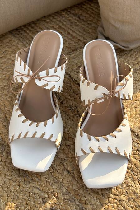 Devano White Renata Square Toe Tie Up Heels Online at Aza Fashions Devano_White Renata Square Toe Tie Up Heels _Online_at_Aza_Fashions