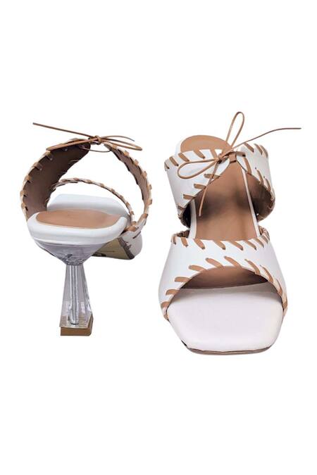 Shop Devano White Renata Square Toe Tie Up Heels Online at Aza Fashions Shop_Devano_White Renata Square Toe Tie Up Heels _Online_at_Aza_Fashions