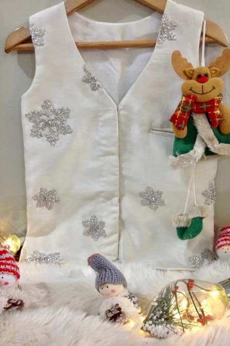 Rage Attire-Sweta Saria White Snowflake Embroidered Nehru Jacket 