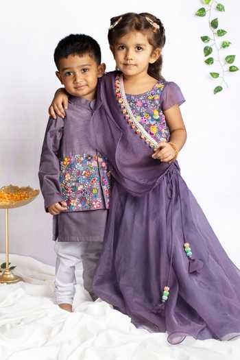 Buy Rage Attire-Sweta Saria Purple Bamboo, Cotton, Silk Beads, Embroidery Floral Bundi Kurta Set Online at Aza Fashions Buy_Rage Attire-Sweta Saria_Purple Bamboo, Cotton, Silk Beads, Embroidery Floral Bundi Kurta Set _Online_at_Aza_Fashions