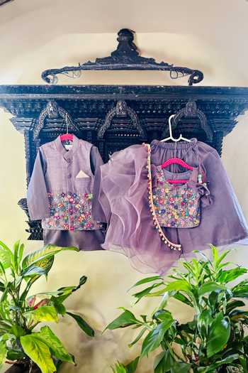 Rage Attire-Sweta Saria Purple Bamboo, Cotton, Silk Beads, Embroidery Floral Bundi Kurta Set at Aza Fashions Rage Attire-Sweta Saria_Purple Bamboo, Cotton, Silk Beads, Embroidery Floral Bundi Kurta Set _at_Aza_Fashions