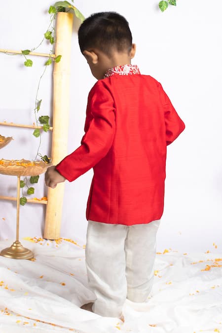 Shop Rage Attire-Sweta Saria Red Bamboo, , Satin Sequins Embroidered Placket Sherwani With Pant at Aza Fashions Shop_Rage Attire-Sweta Saria_Red Bamboo, , Satin Sequins Embroidered Placket Sherwani With Pant _at_Aza_Fashions