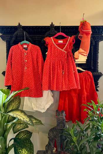 Buy Rage Attire-Sweta Saria Orange Cotton, Silk Bandhani Print Kurta With Patiala Pant Buy_Rage Attire-Sweta Saria_Orange Cotton, Silk Bandhani Print Kurta With Patiala Pant