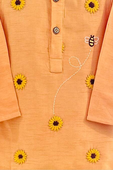 Buy Rage Attire-Sweta Saria Peach Cotton, Bamboo Embroidery Sunflower Kurta And Pyjama Set Online at Aza Fashions Buy_Rage Attire-Sweta Saria_Peach Cotton, Bamboo Embroidery Sunflower Kurta And Pyjama Set _Online_at_Aza_Fashions