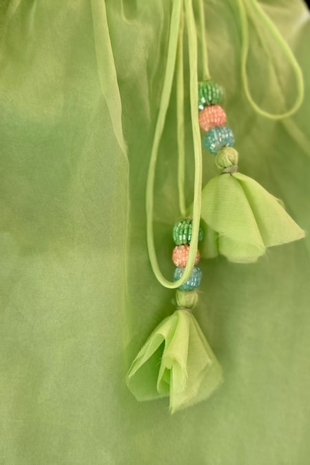 Rage Attire-Sweta Saria_Green Organza, Cotton Satin, Bamboo Embroidery, Floral Blouse Lehenga Set _at_Aza_Fashions