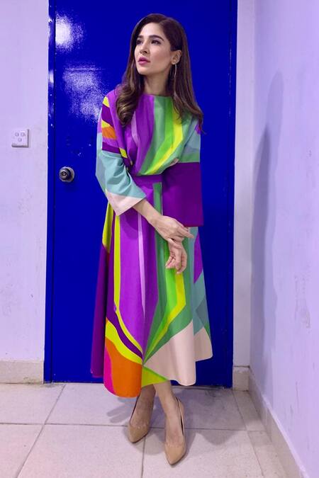 Siddhartha Bansal_Multi Color Taffeta Flared Skirt_Online_at_Aza_Fashions