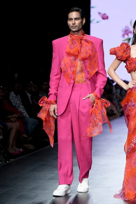 Mahima Mahajan_Pink Organza, Modal Dhruv Long Sleeve Blazer _Online_at_Aza_Fashions