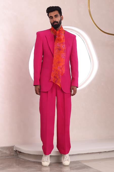 Buy_Mahima Mahajan_Pink Organza, Modal Dhruv Long Sleeve Blazer _Online_at_Aza_Fashions