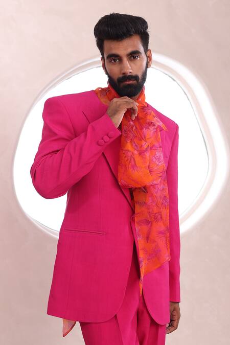Shop_Mahima Mahajan_Pink Organza, Modal Dhruv Long Sleeve Blazer _Online_at_Aza_Fashions
