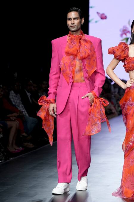 Mahima Mahajan_Pink Moss Crepe Ansh Solid Blazer Pant Set _Online_at_Aza_Fashions