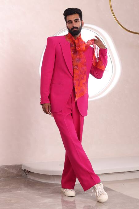 Shop_Mahima Mahajan_Pink Moss Crepe Ansh Solid Blazer Pant Set _Online_at_Aza_Fashions
