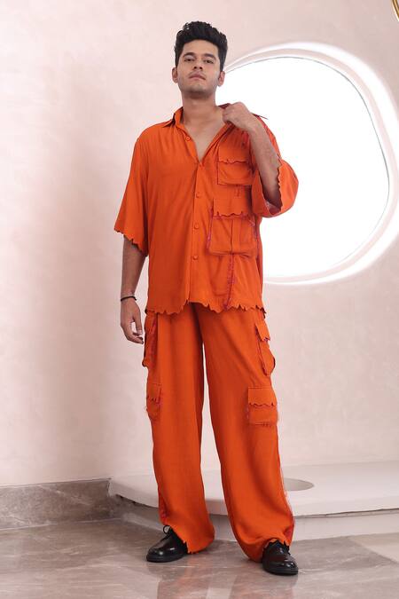 Mahima Mahajan Orange Modal Ahil Button Down Shirt And Pant Set at Aza Fashions Mahima Mahajan_Orange Modal Ahil Button Down Shirt And Pant Set _at_Aza_Fashions