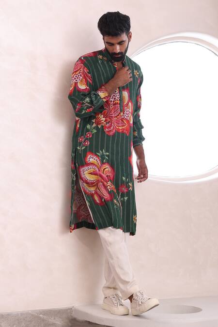 Buy Mahima Mahajan Green Mohair, Cotton Embroidery Ishaan Printed Kurta And Pant Set Online at Aza Fashions Buy_Mahima Mahajan_Green Mohair, Cotton Embroidery Ishaan Printed Kurta And Pant Set _Online_at_Aza_Fashions