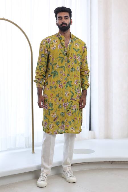 Mahima Mahajan_Yellow Cotton Asim Printed Kurta And Pant Set _Online_at_Aza_Fashions