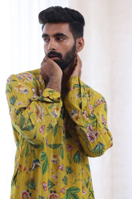 Buy_Mahima Mahajan_Yellow Cotton Asim Printed Kurta And Pant Set _Online_at_Aza_Fashions