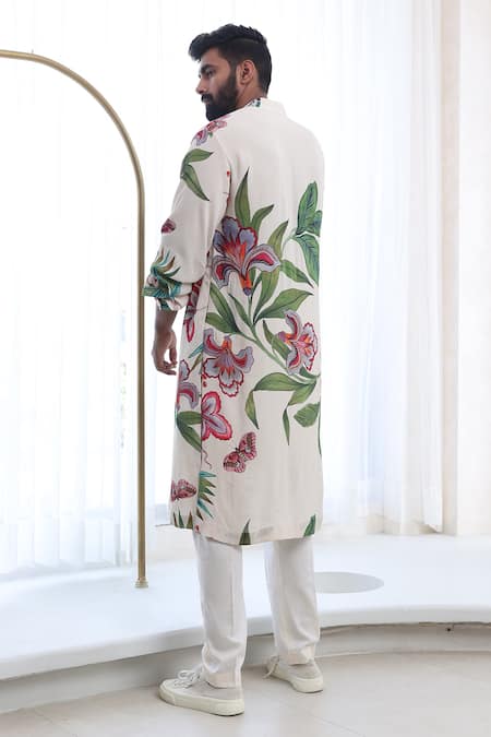 Shop Mahima Mahajan Ivory Modal, Cotton Embroidery Divit Straight Printed Kurta Pant Set at Aza Fashions Shop_Mahima Mahajan_Ivory Modal, Cotton Embroidery Divit Straight Printed Kurta Pant Set _at_Aza_Fashions