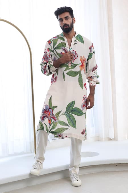 Buy Mahima Mahajan Ivory Modal, Cotton Embroidery Divit Straight Printed Kurta Pant Set Online at Aza Fashions Buy_Mahima Mahajan_Ivory Modal, Cotton Embroidery Divit Straight Printed Kurta Pant Set _Online_at_Aza_Fashions