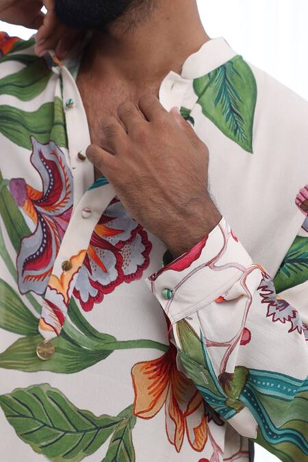 Mahima Mahajan Ivory Modal, Cotton Embroidery Divit Straight Printed Kurta Pant Set at Aza Fashions Mahima Mahajan_Ivory Modal, Cotton Embroidery Divit Straight Printed Kurta Pant Set _at_Aza_Fashions