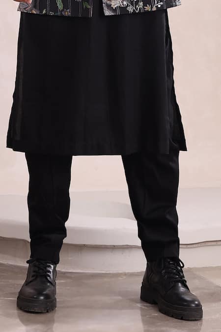 Shop_Mahima Mahajan_Black Cotton Sequins, Mirrors Fleur Blossom Print Nehru Jacket Set _Online_at_Aza_Fashions