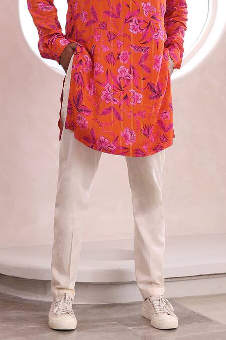 Mahima Mahajan_Orange Cotton Embroidery Shiv Peony Bloom Print Kurta With Pant _Online_at_Aza_Fashions