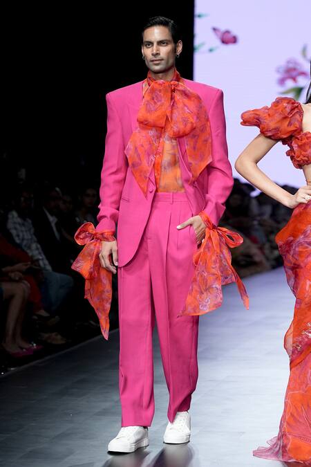 Mahima Mahajan Orange Organza, Modal Embroidery Dhir Rafflesia Bloom Print Shirt Online at Aza Fashions Mahima Mahajan_Orange Organza, Modal Embroidery Dhir Rafflesia Bloom Print Shirt _Online_at_Aza_Fashions