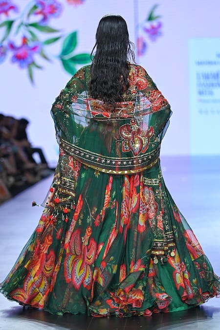 Shop_Mahima Mahajan_Green Organza Embroidery, Sequins Kavya Floral Pattern Anarkali With Dupatta _at_Aza_Fashions