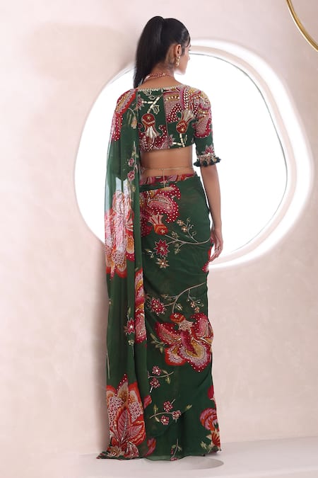 Mahima Mahajan Navya Floral Pattern Pre-Draped Saree With Blouse 