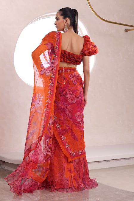 Mahima Mahajan Raha Floral Jaal Pattern Pre-Draped Saree With Blouse 