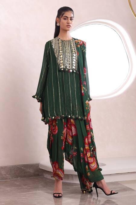 Buy Mahima Mahajan Green Lurex, Georgette Sequins, Freya Mirrorwork Bodice Kurta Salwar Set Online at Aza Fashions Buy_Mahima Mahajan_Green Lurex, Georgette Sequins, Freya Mirrorwork Bodice Kurta Salwar Set _Online_at_Aza_Fashions