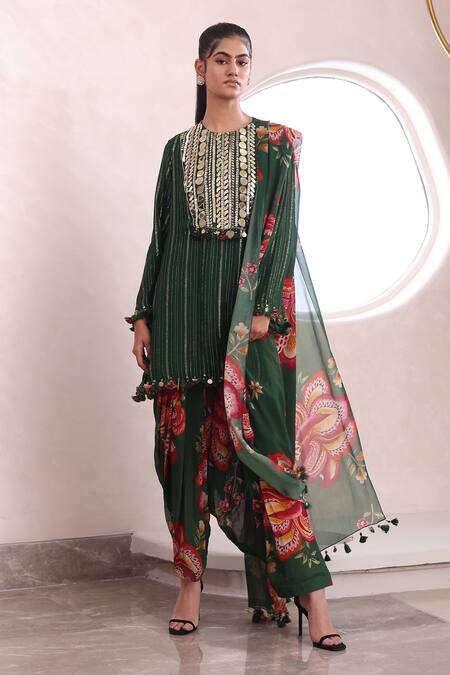 Shop Mahima Mahajan Green Lurex, Georgette Sequins, Freya Mirrorwork Bodice Kurta Salwar Set Online at Aza Fashions Shop_Mahima Mahajan_Green Lurex, Georgette Sequins, Freya Mirrorwork Bodice Kurta Salwar Set _Online_at_Aza_Fashions