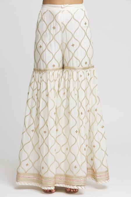 Gopi Vaid White Tussar, Chiffon Embroidery Bandeau Neck Asma Kurta Sharara Set at Aza Fashions Gopi Vaid_White Tussar, Chiffon Embroidery Bandeau Neck Asma Kurta Sharara Set_at_Aza_Fashions