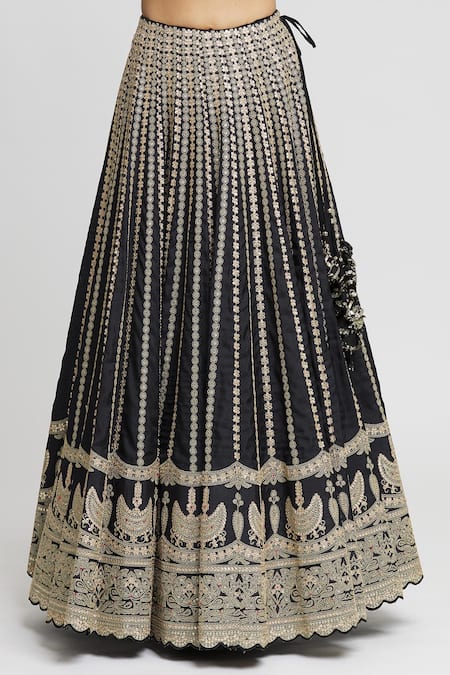 Gopi Vaid_Black Tussar Embroidery Scoop Neck Kriti Top And Victorian Skirt Set _at_Aza_Fashions