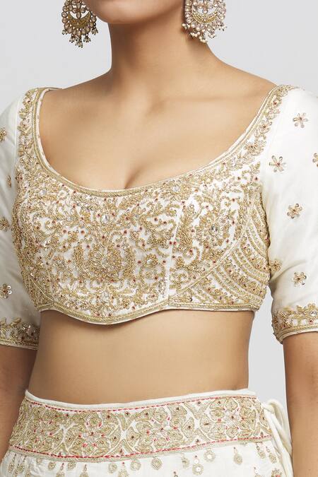 Buy_Gopi Vaid_White Tussar, Organza Zari, Embroidery Shahi Embellished Bridal Lehenga Set _Online_at_Aza_Fashions