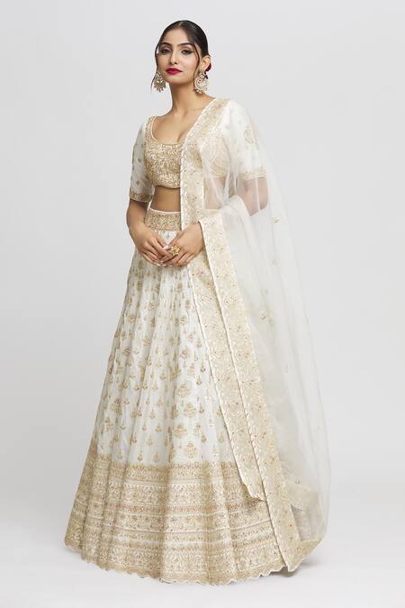 Shop_Gopi Vaid_White Tussar, Organza Zari, Embroidery Shahi Embellished Bridal Lehenga Set _Online_at_Aza_Fashions