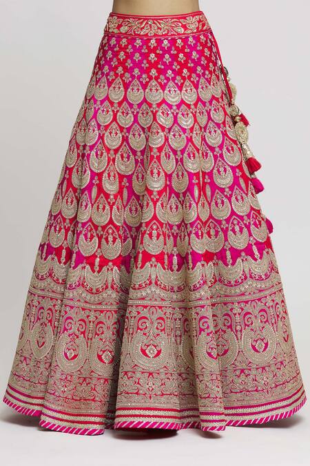 Gopi Vaid_Red Tussar, Organza Sequins, Embroidery Sweetheart Two Tone Bridal Lehenga Set _Online_at_Aza_Fashions