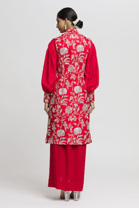 Gopi Vaid Ruhi Draped Skirt Set With Embroidered Jacket 