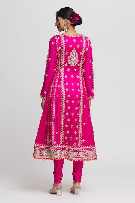 Shop Gopi Vaid Pink Tussar, Lycra, Chiffon Embroidery, Sequins, Aarohi Thread Anarkali Set at Aza Fashions Shop_Gopi Vaid_Pink Tussar, Lycra, Chiffon Embroidery, Sequins, Aarohi Thread Anarkali Set _at_Aza_Fashions