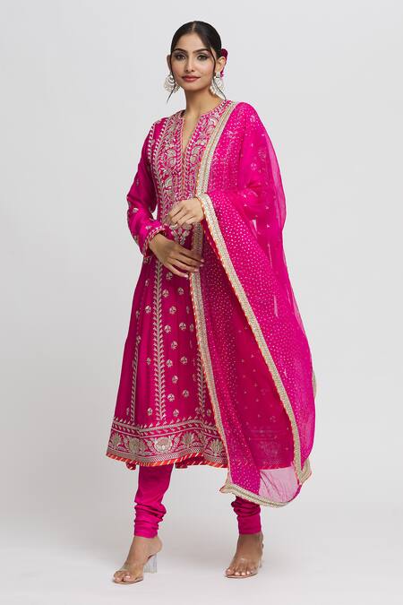 Buy Gopi Vaid Pink Tussar, Lycra, Chiffon Embroidery, Sequins, Aarohi Thread Anarkali Set Online at Aza Fashions Buy_Gopi Vaid_Pink Tussar, Lycra, Chiffon Embroidery, Sequins, Aarohi Thread Anarkali Set _Online_at_Aza_Fashions