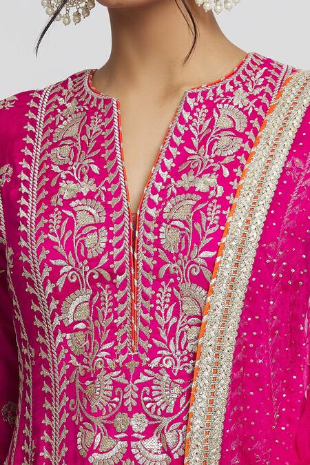 Shop Gopi Vaid Pink Tussar, Lycra, Chiffon Embroidery, Sequins, Aarohi Thread Anarkali Set Online at Aza Fashions Shop_Gopi Vaid_Pink Tussar, Lycra, Chiffon Embroidery, Sequins, Aarohi Thread Anarkali Set _Online_at_Aza_Fashions